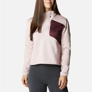 Columbia Women's Pink Lodge Hybrid‎ Pullover Cropped Sweater 1/2 Zip Sz L